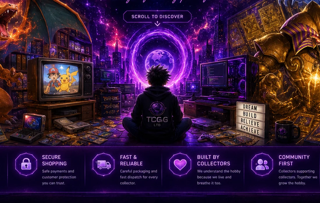 A founder building the TCG Globe website at a futuristic purple gaming computer setup